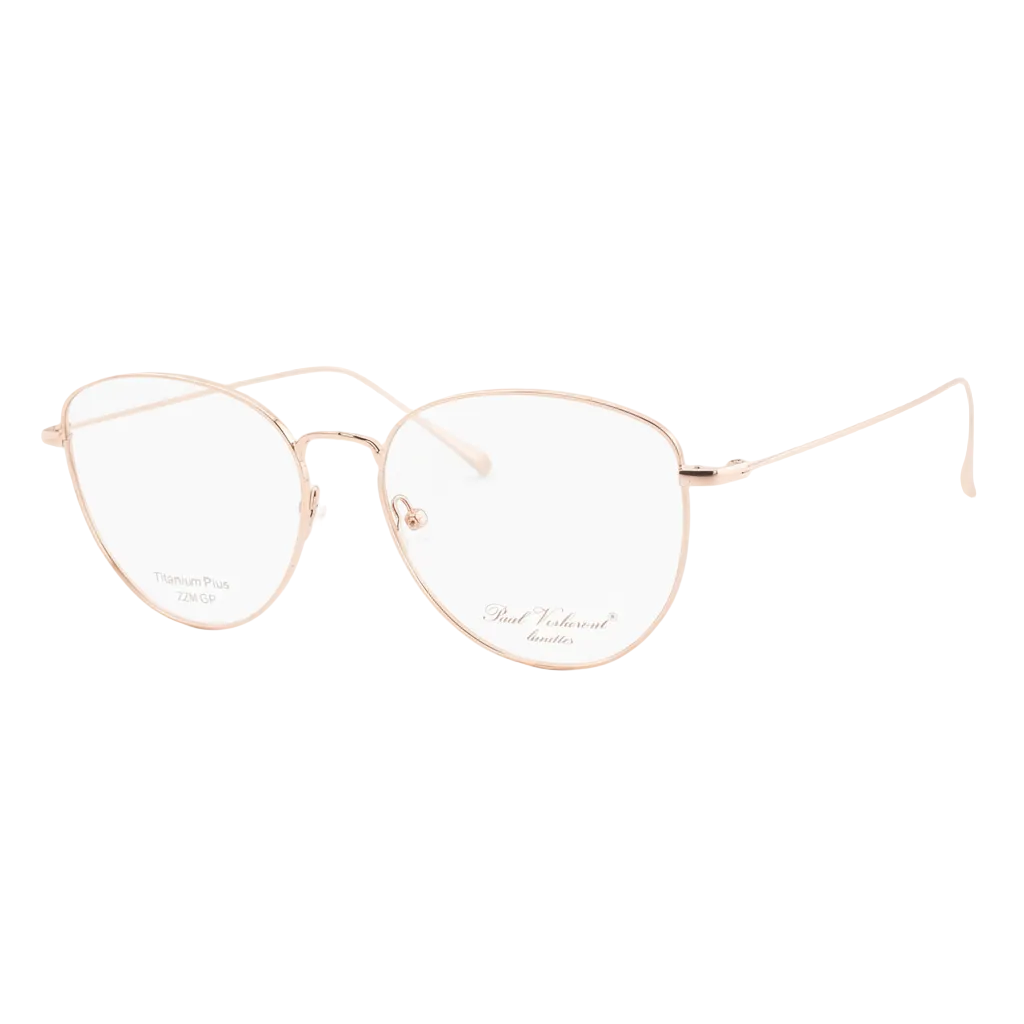 Gold-framed eyeglasses on a white background
