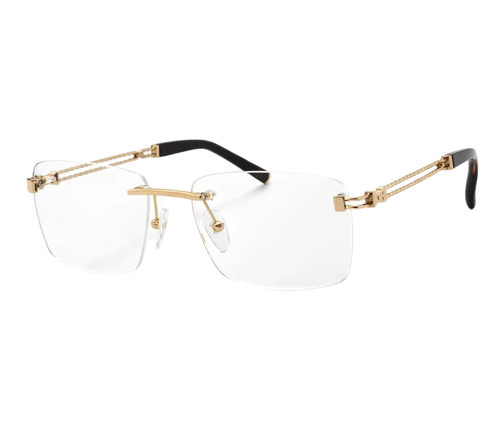 Gold-framed eyeglasses on a white background