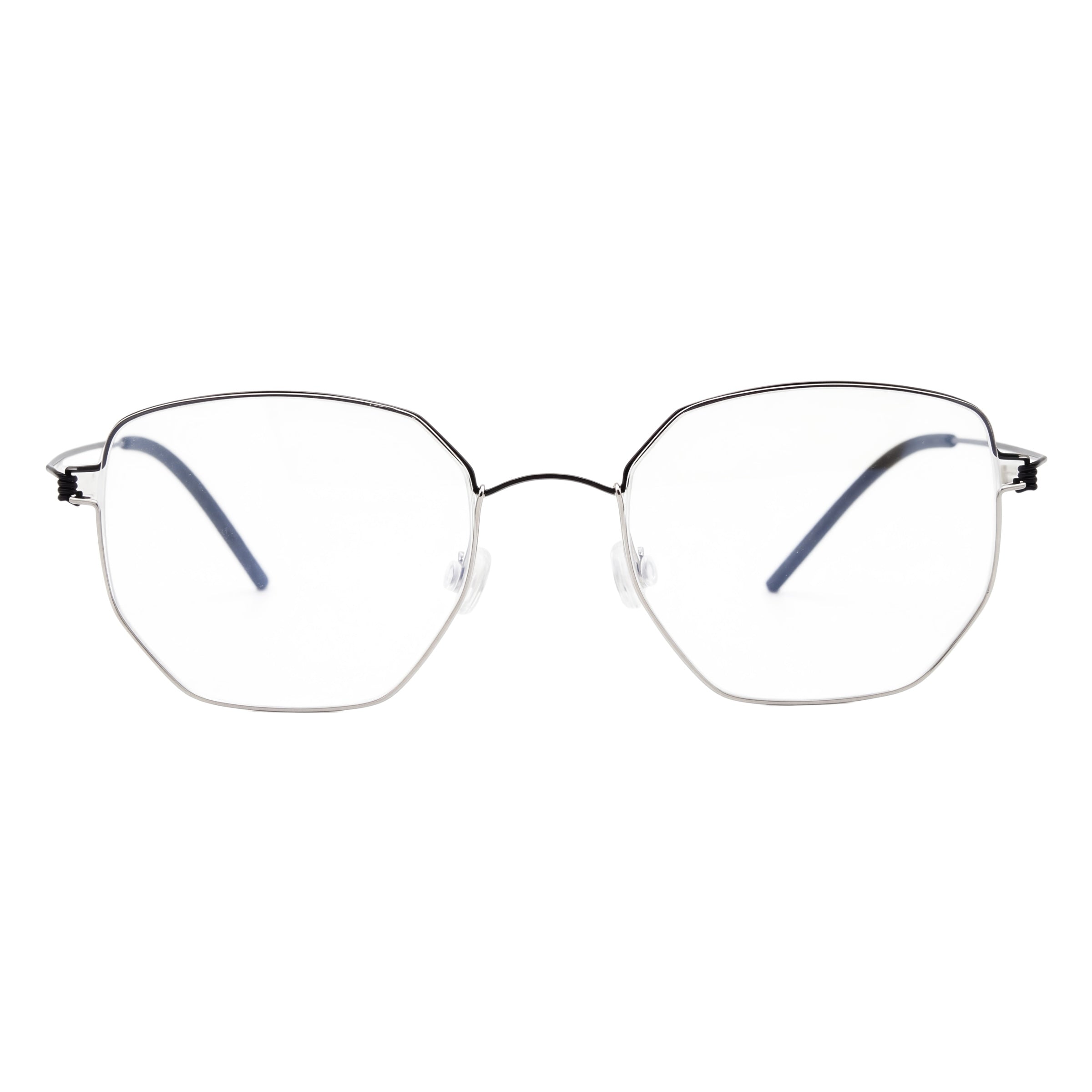 Blick Optical geometric metal frame eyeglasses with a slim silver finish and adjustable nose pads