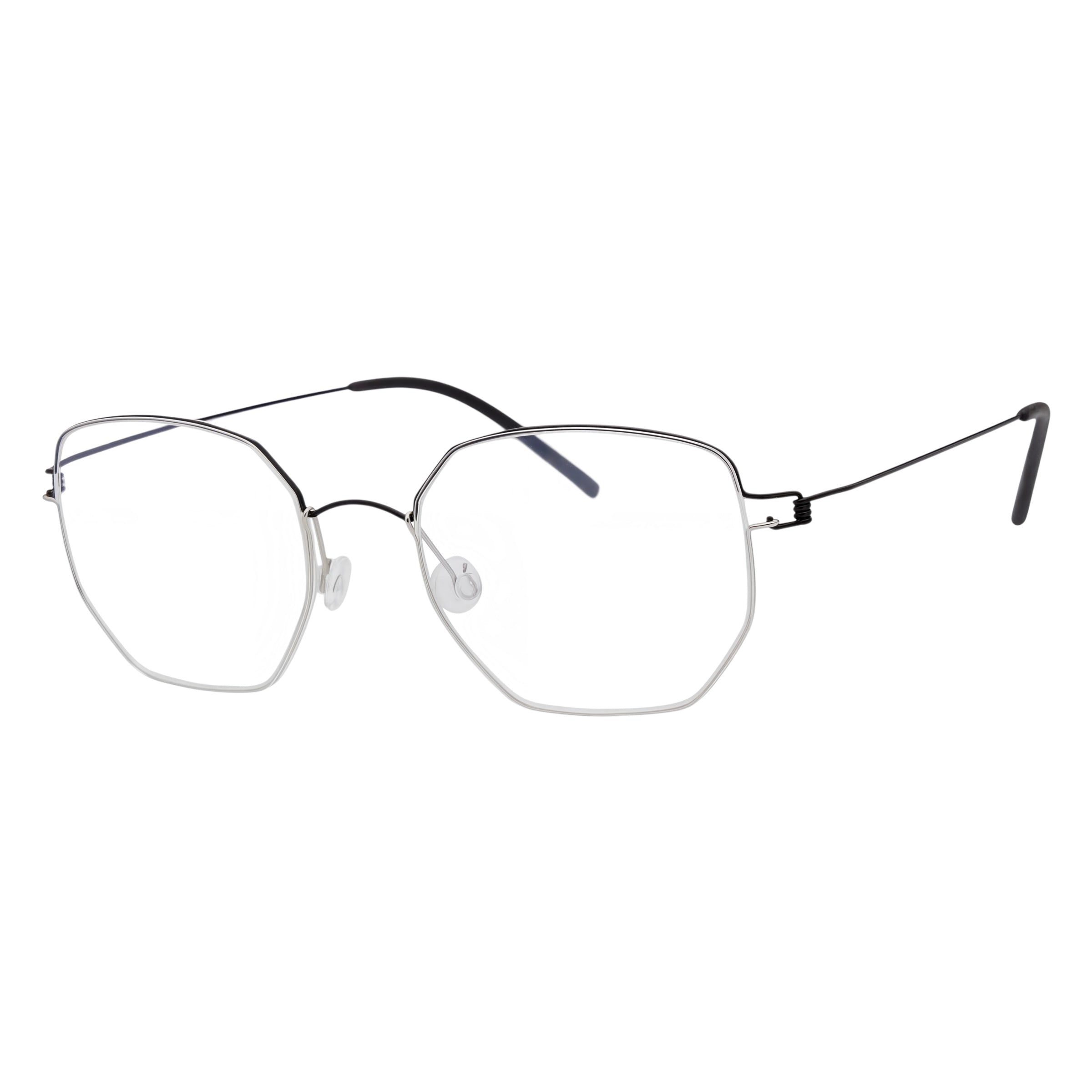 Blick Optical geometric metal frame eyeglasses with a slim silver finish and adjustable nose pads.