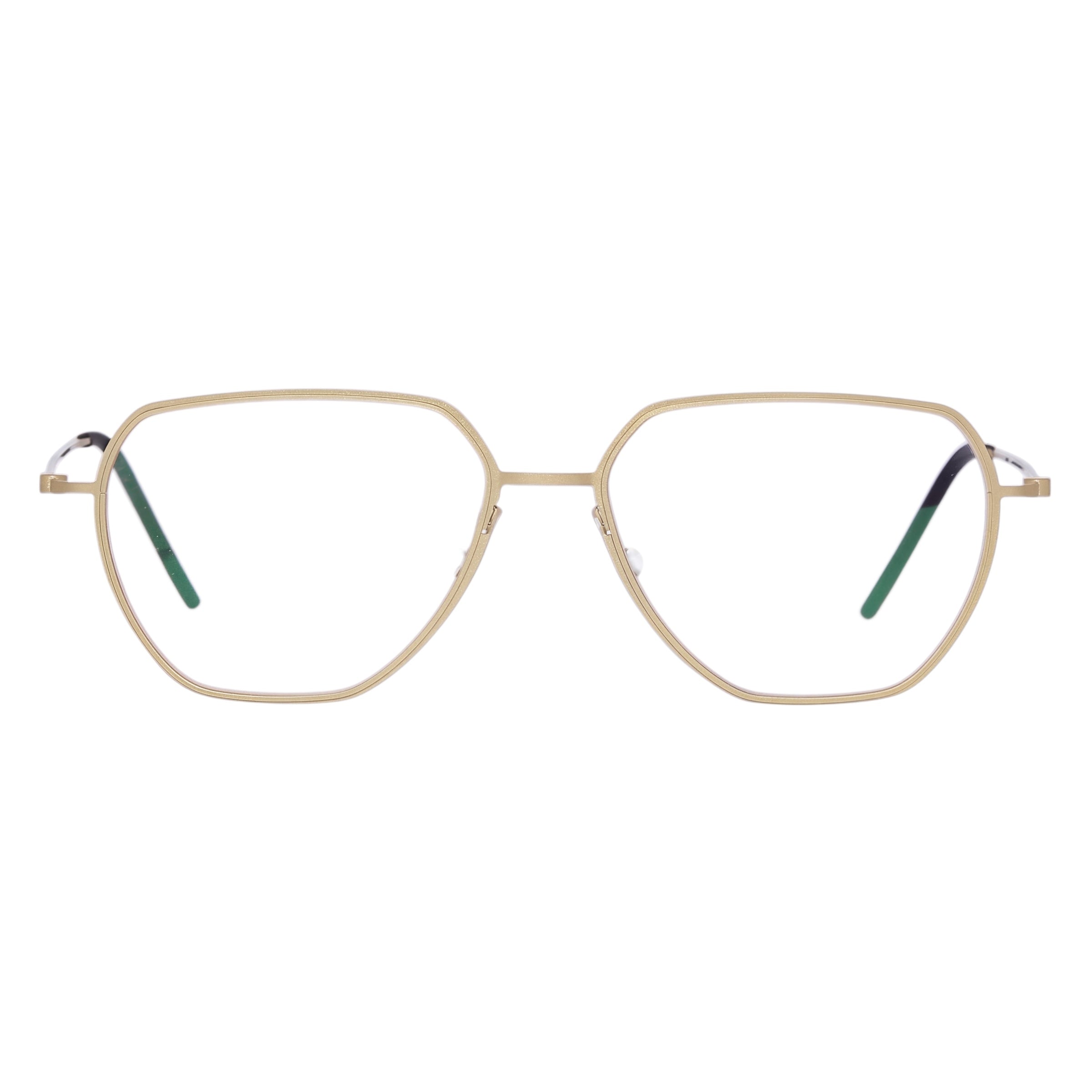 Blick Optical modern geometric metal eyeglasses in gold with a lightweight angular frame and slim temples.