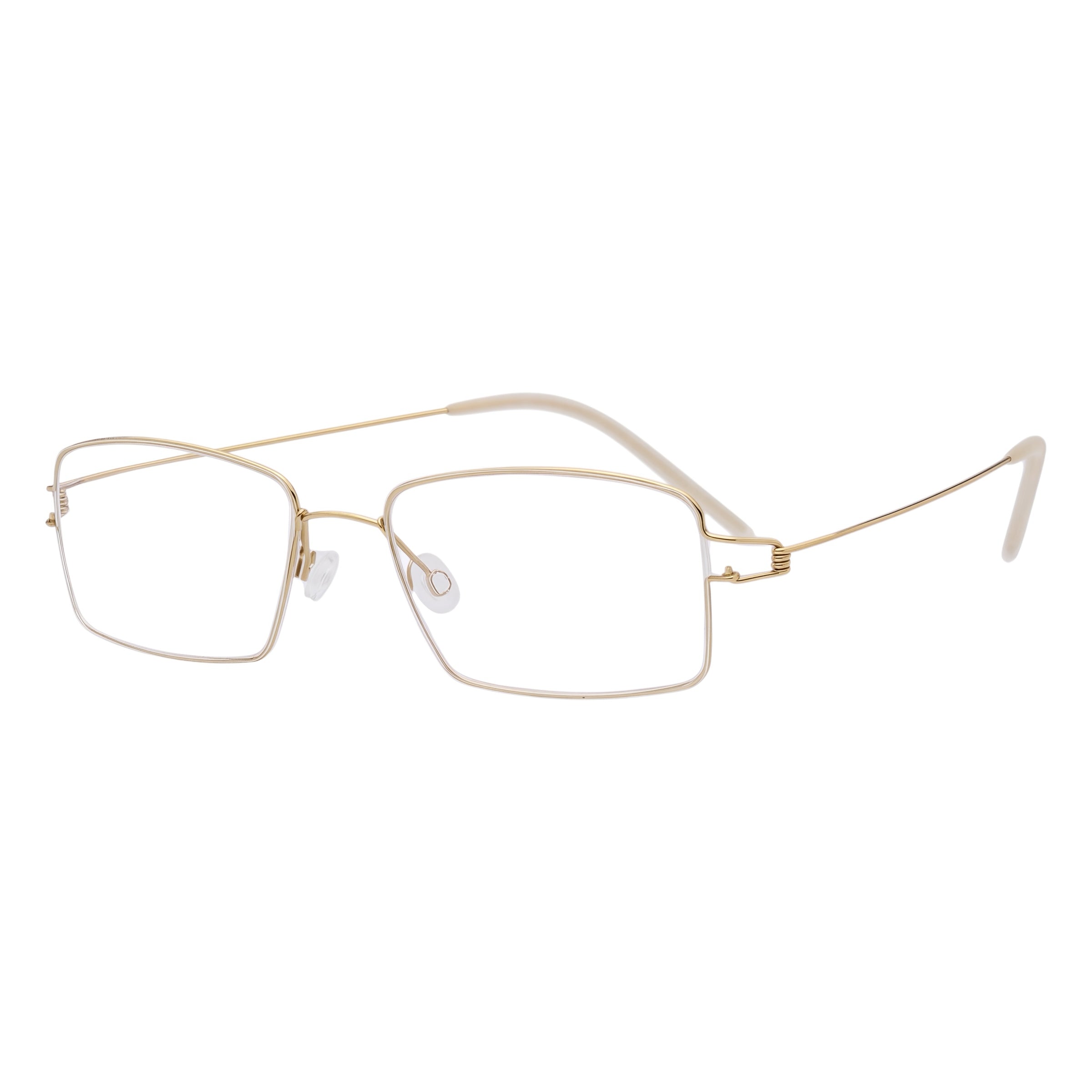 Blick Optical classic rectangular metal frame eyeglasses in gold with adjustable nose pads and slim temples.