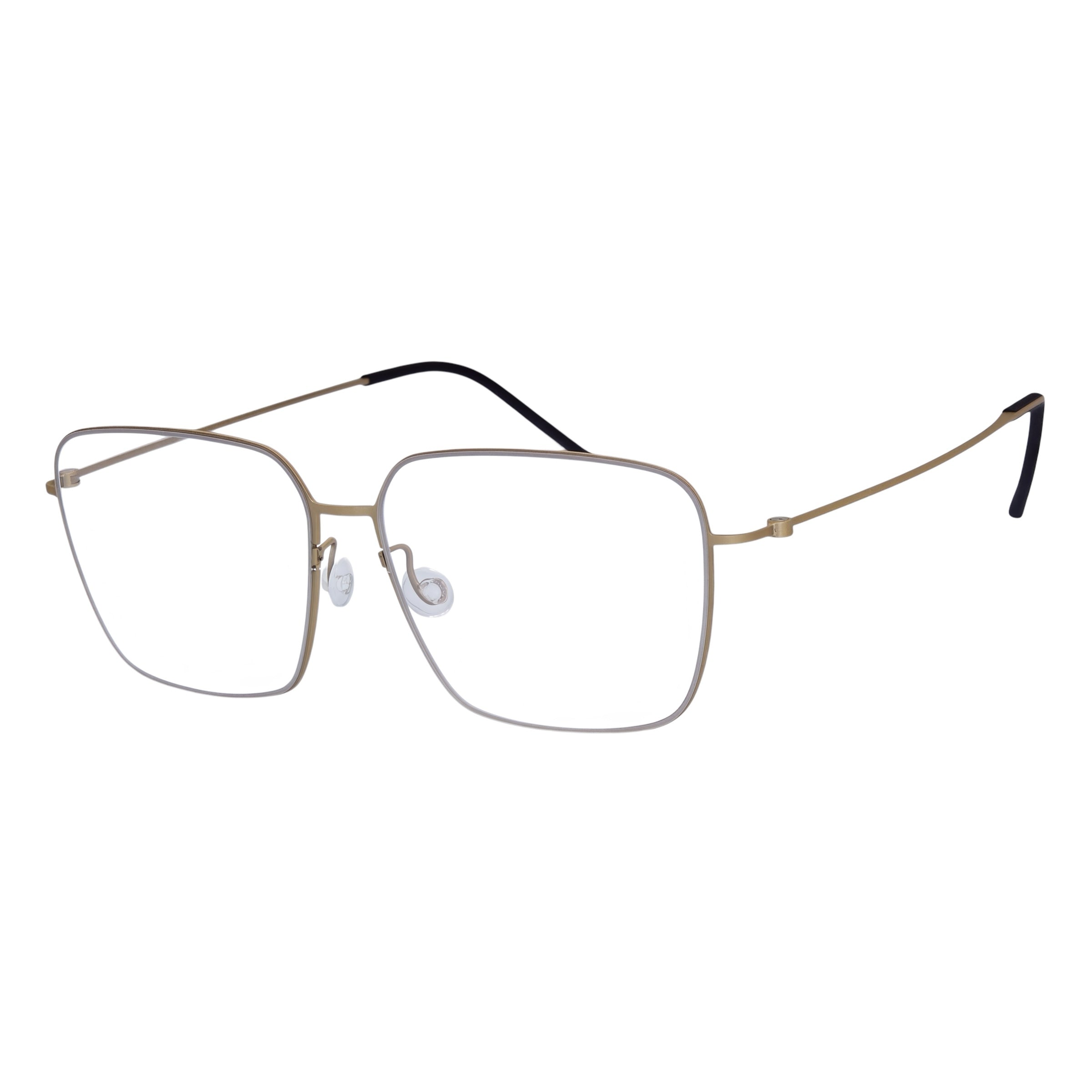 Blick Optical lightweight gold metal square-frame glasses with adjustable nose pads and thin minimalist rims.