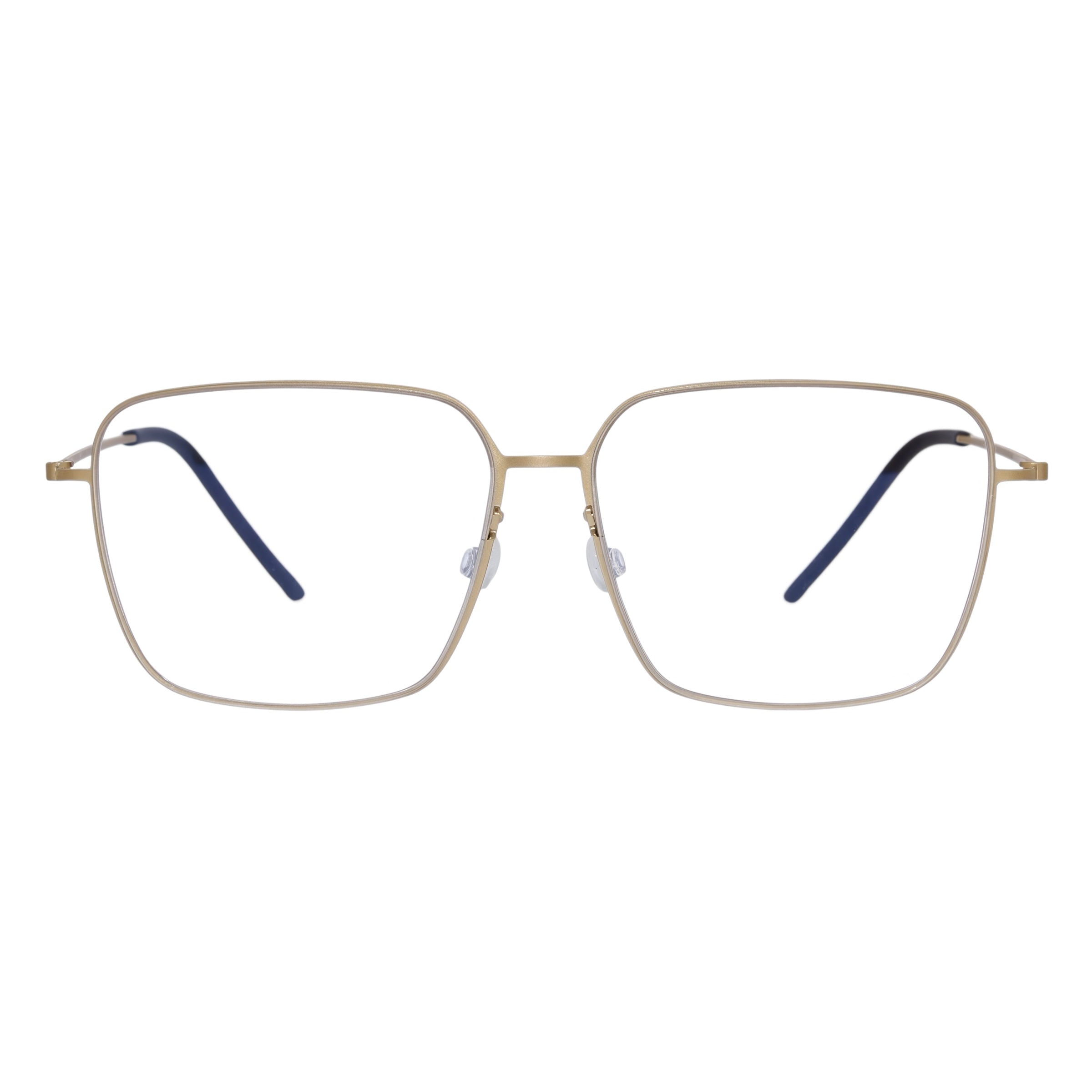Blick Optical square metal frame glasses in gold with thin rims and adjustable nose pads for a minimalist look.