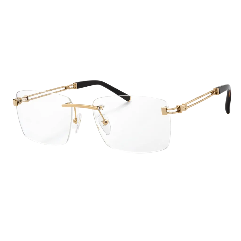 Gold-framed eyeglasses on a white background