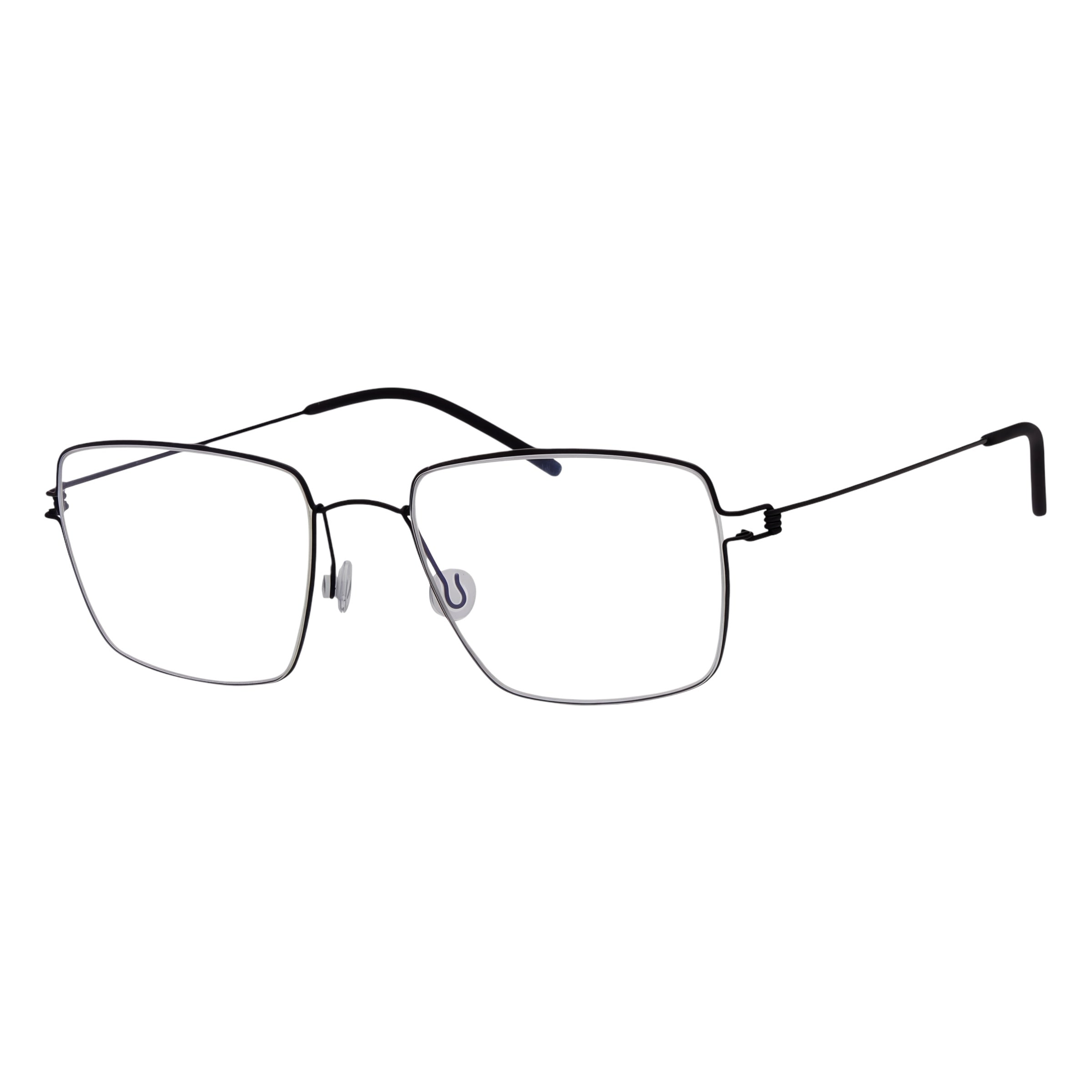 Blick Optical lightweight black metal square prescription eyeglasses with thin rims and adjustable nose pads.