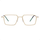 Blick Optical geometric gold metal frame eyeglasses with a minimalist angular design and adjustable nose pads.