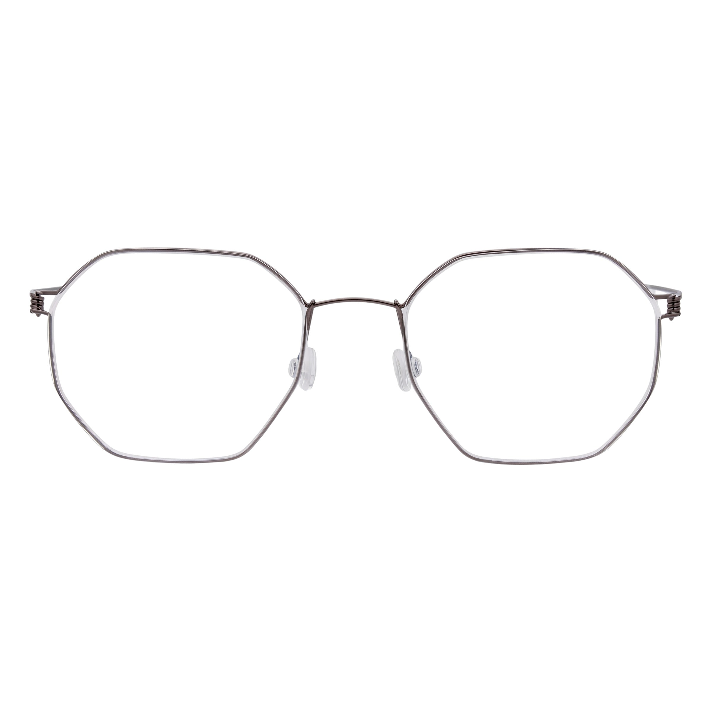 Blick Optical geometric metal eyeglasses with a thin, modern frame design and adjustable nose pads.