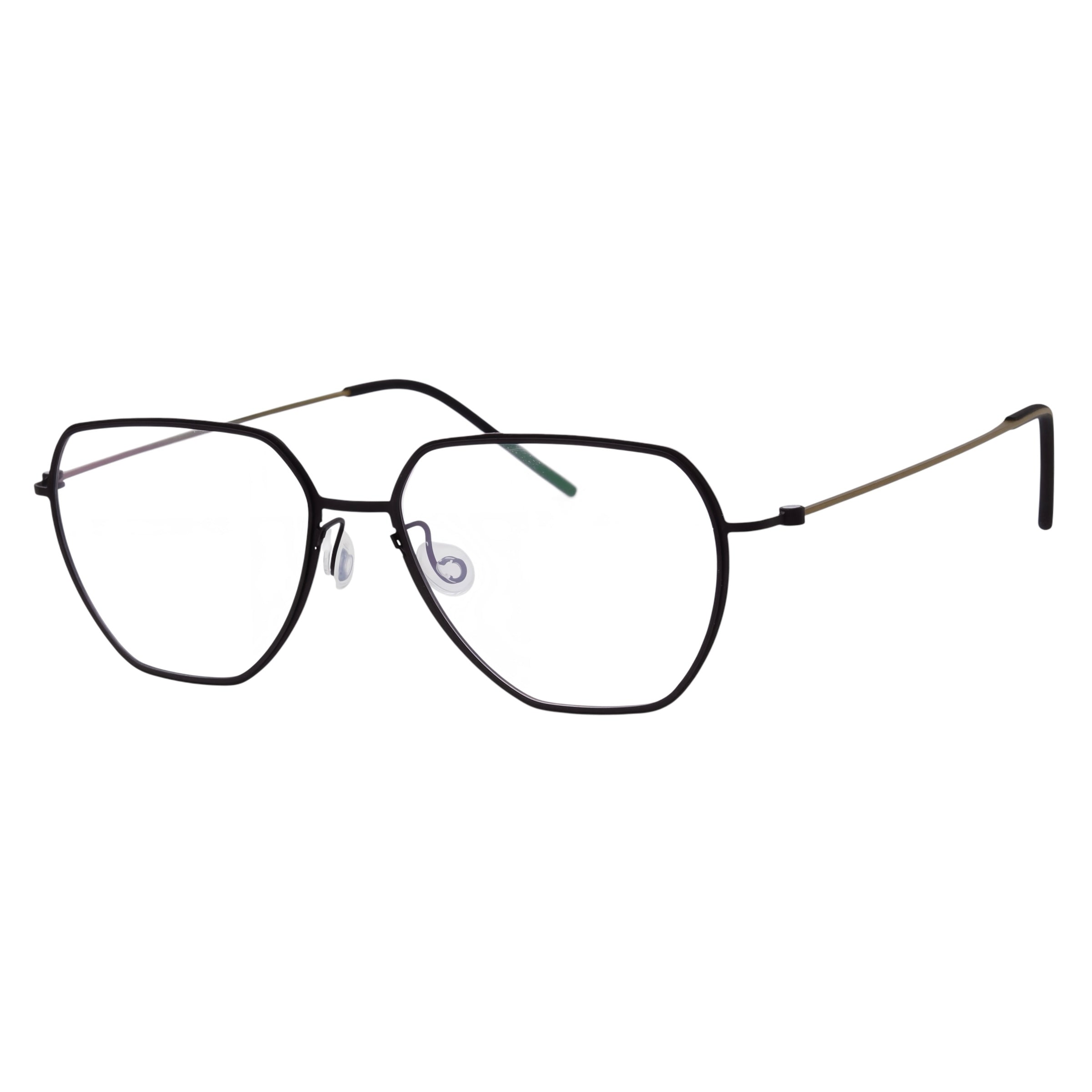 Blick Optical modern geometric metal eyeglasses with a slim black frame and ergonomic temples on a white background.