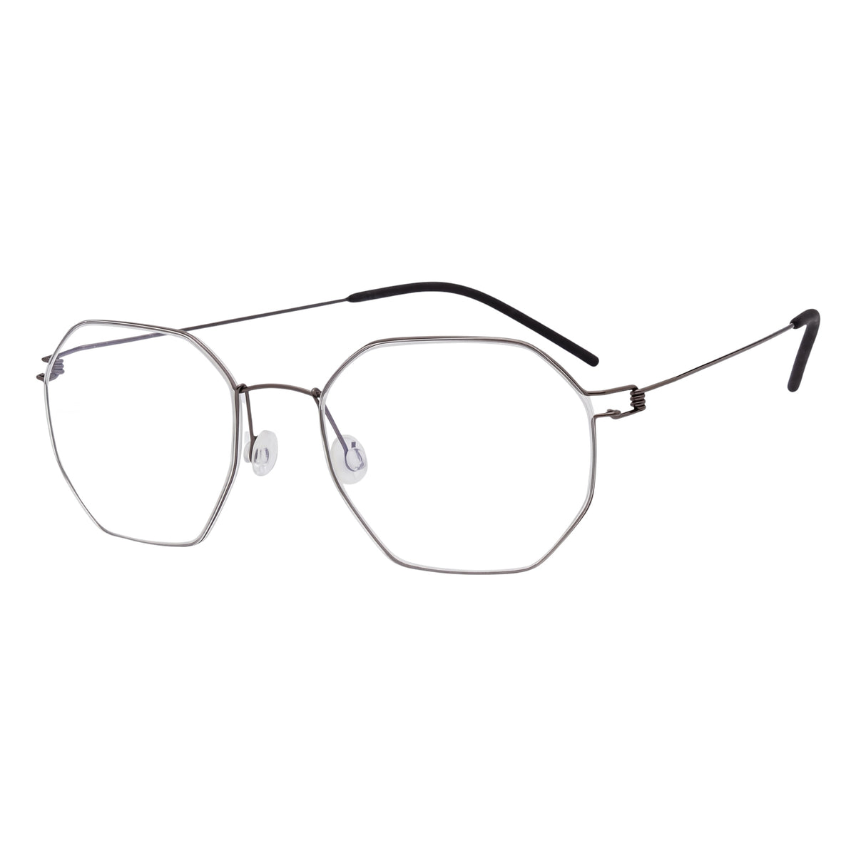 Blick Optical geometric metal eyeglasses with a thin silver frame and adjustable nose pads on a white background