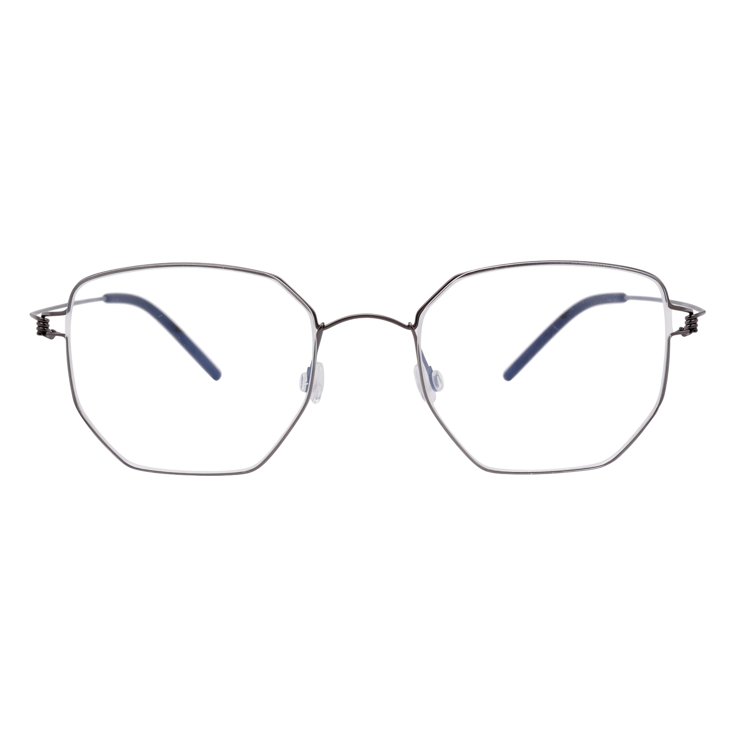 Blick Optical geometric metal frame eyeglasses with a slim, modern silhouette and adjustable nose pads.