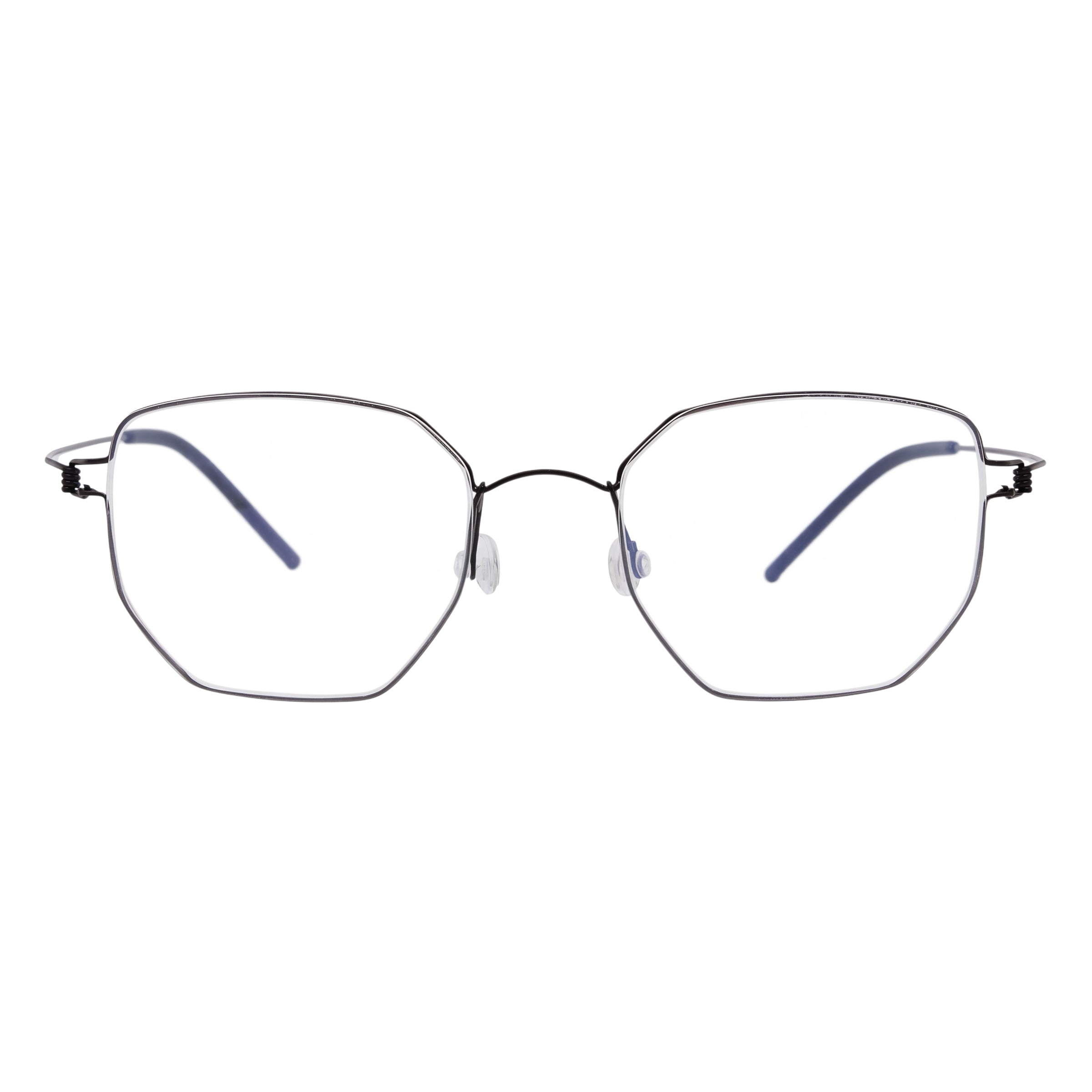 Blick Optical geometric metal frame eyeglasses with a slim, minimalist design and adjustable nose pads.