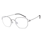Blick Optical geometric metal frame eyeglasses with a slim, minimalist silver design and adjustable nose pads.