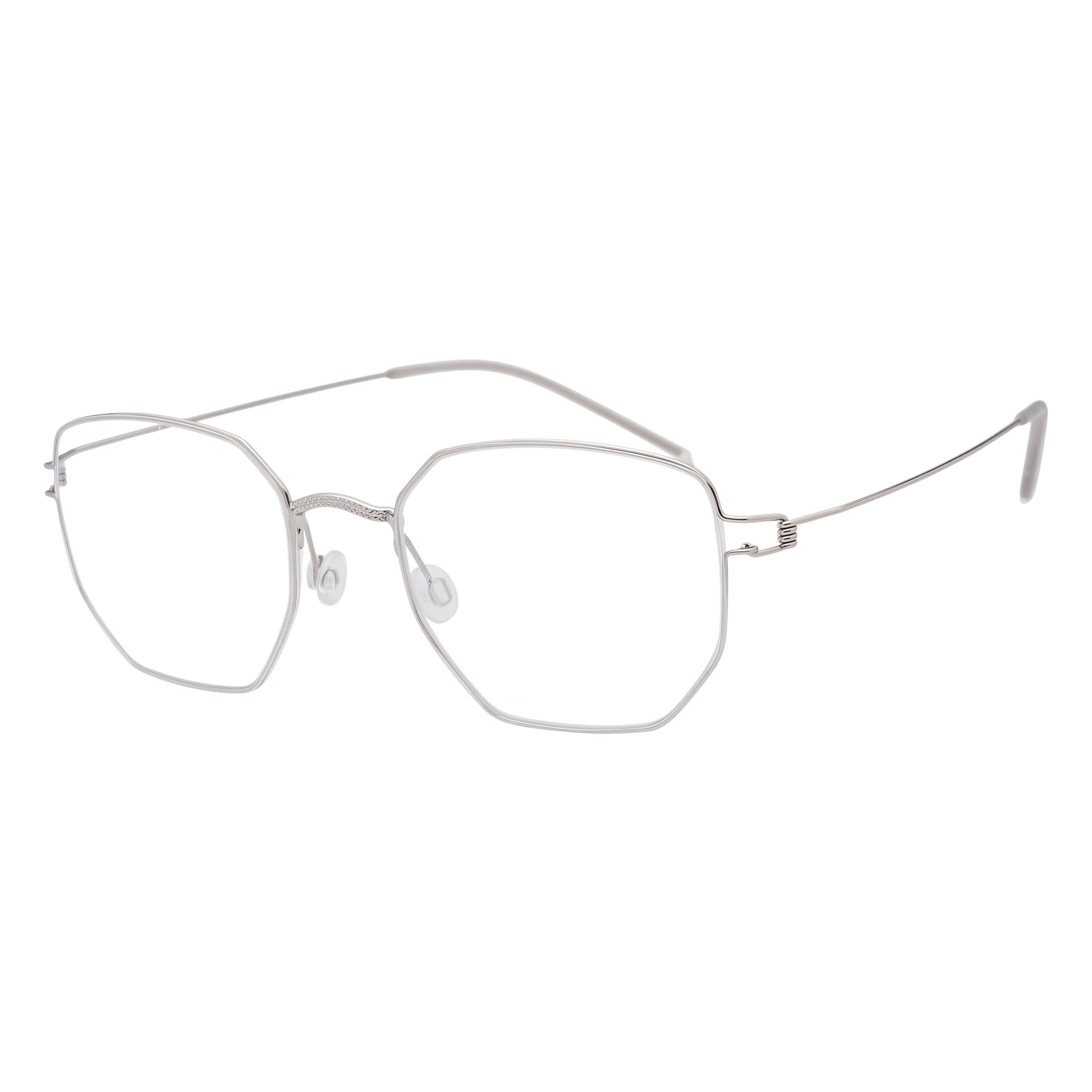 Blick Optical geometric silver metal frame eyeglasses with a minimalist design and adjustable nose pads.