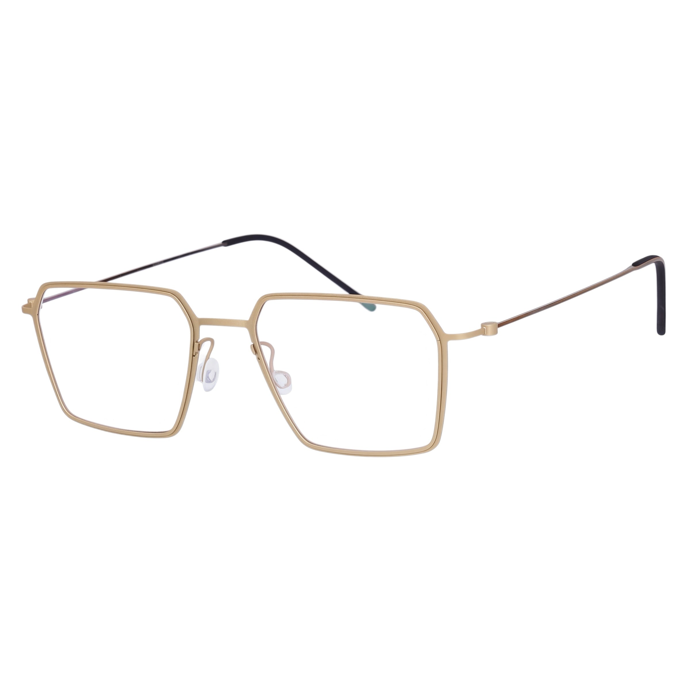 Blick Optical gold geometric metal frame eyeglasses with adjustable nose pads and slender temples