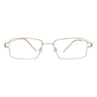 Blick Optical classic rectangular eyeglasses featuring a slim gold metal frame and adjustable nose pads.