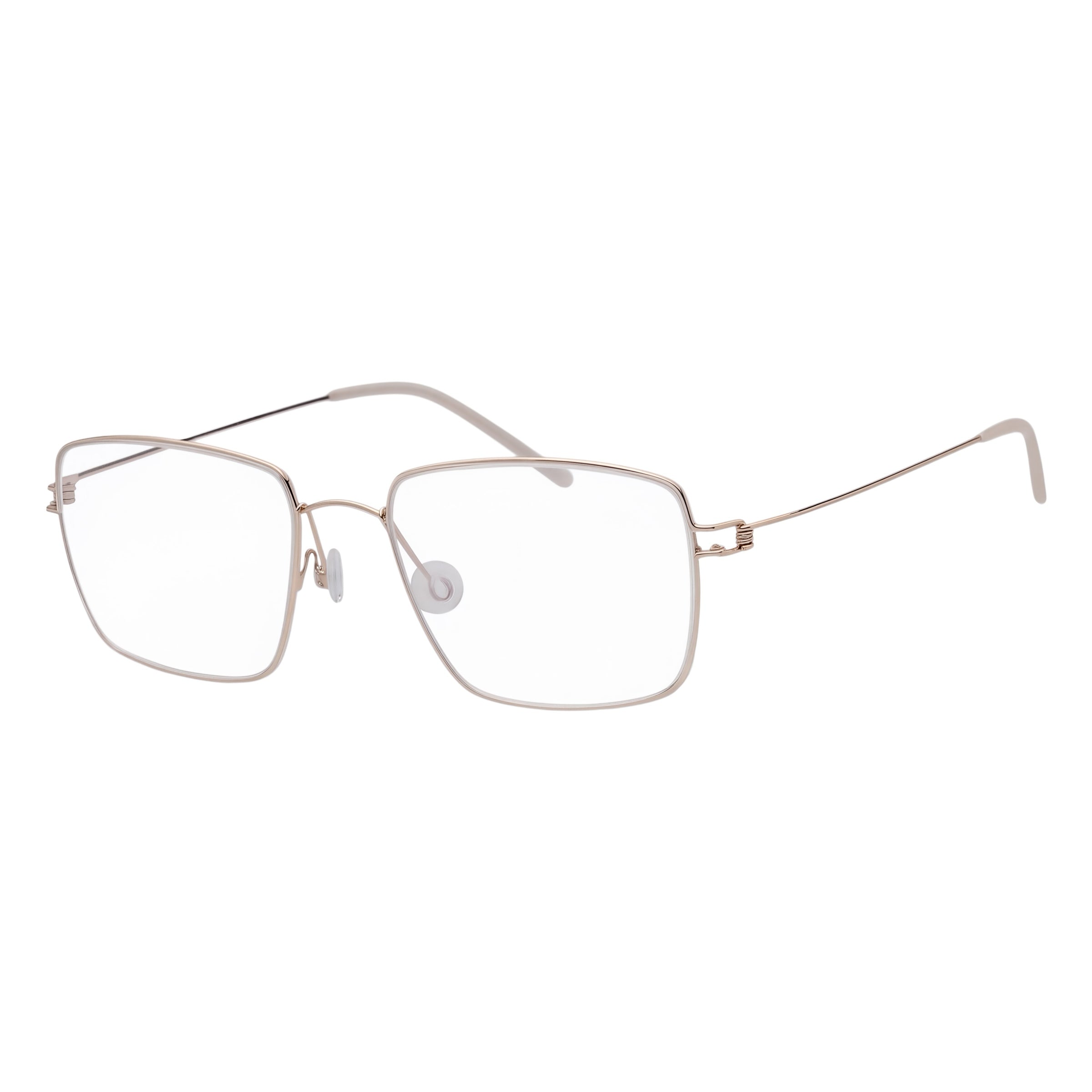 Blick Optical lightweight metal square prescription eyeglasses with a sleek thin-rimmed gold frame and adjustable pads.