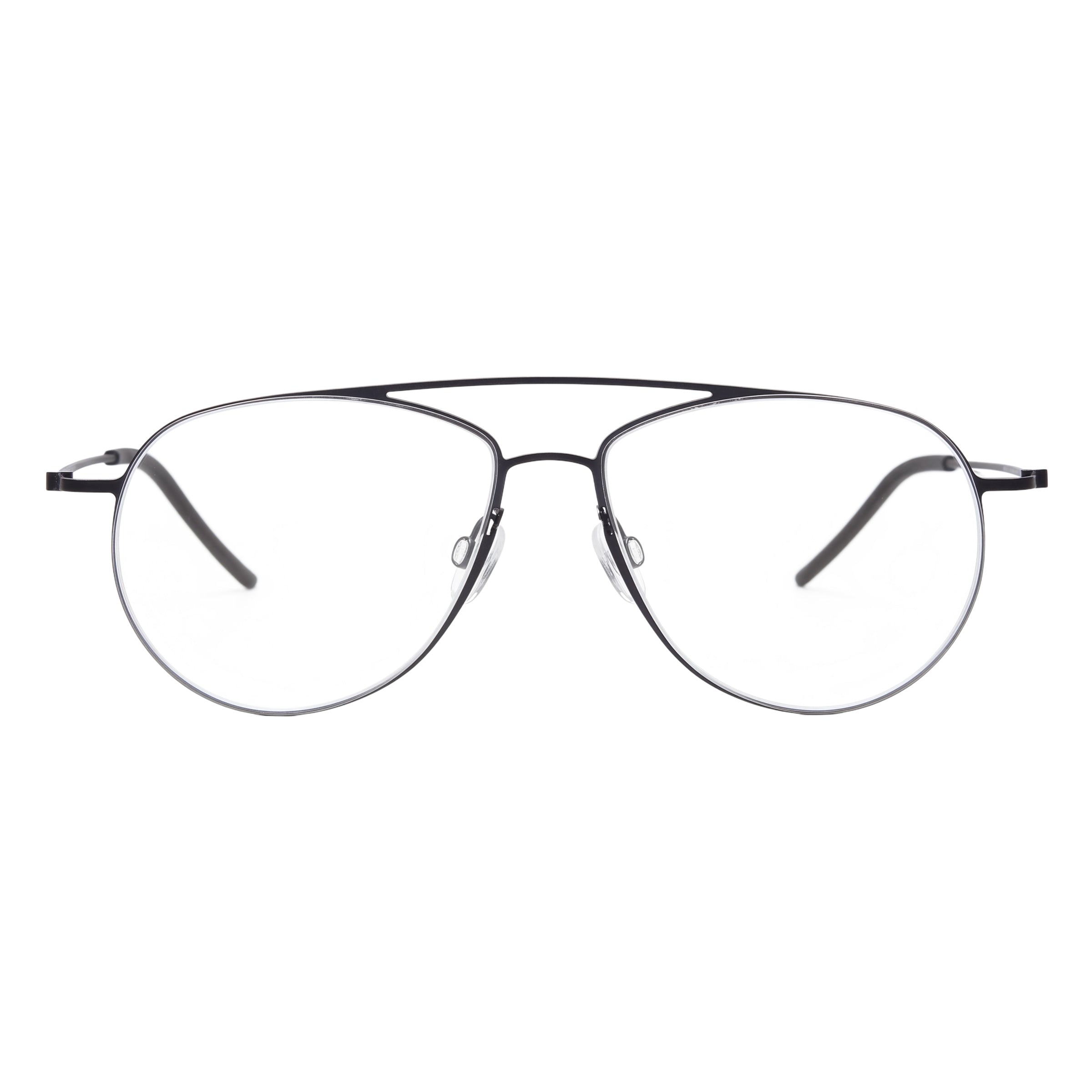 Blick Optical matte black aviator optical frames featuring a sleek double-bridge design and lightweight metal build.
