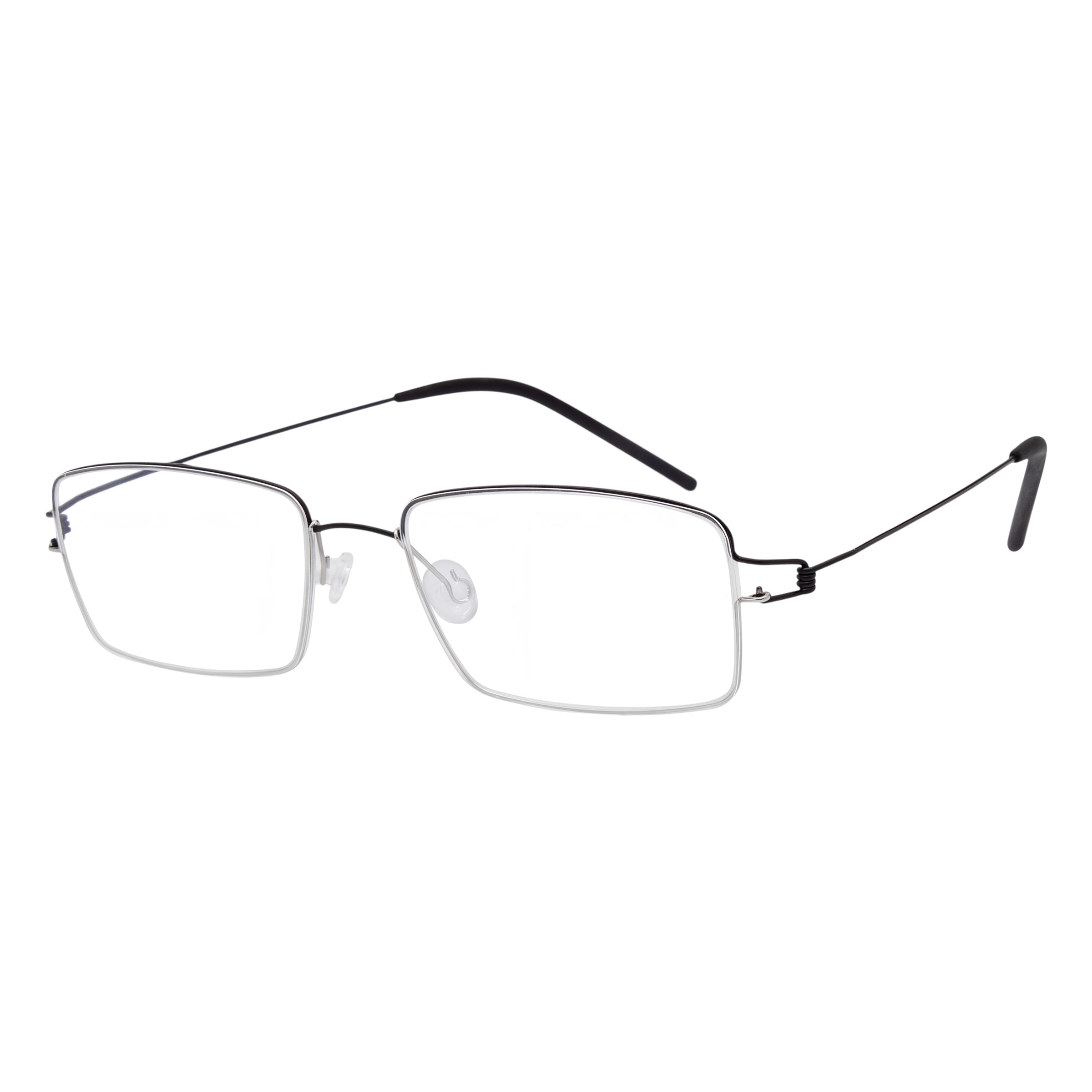 Blick Optical classic rectangular eyeglasses with a sleek silver metal frame and thin black temple arms.