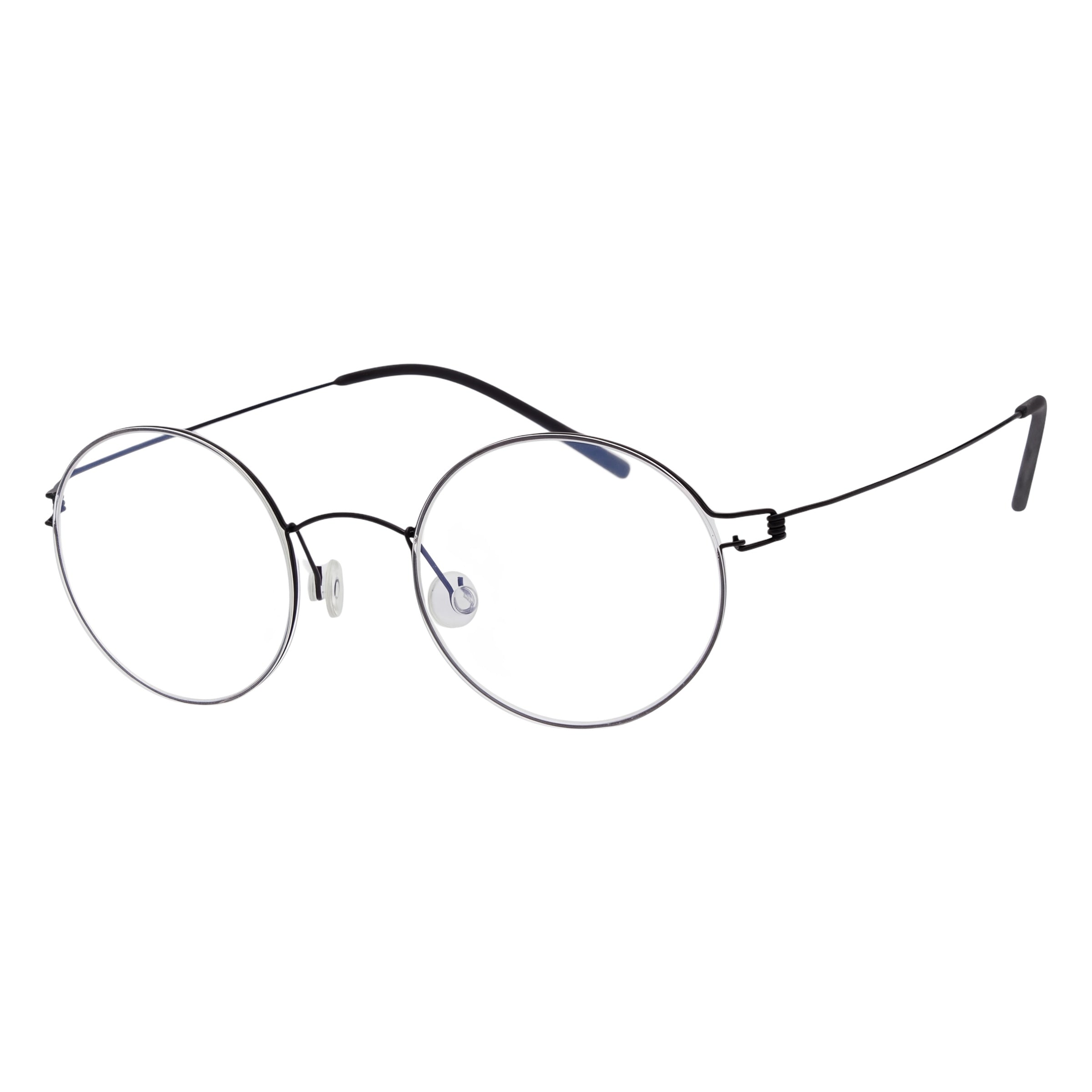 Blick Optical round metal frame glasses in matte black with minimalist design and adjustable nose pads.