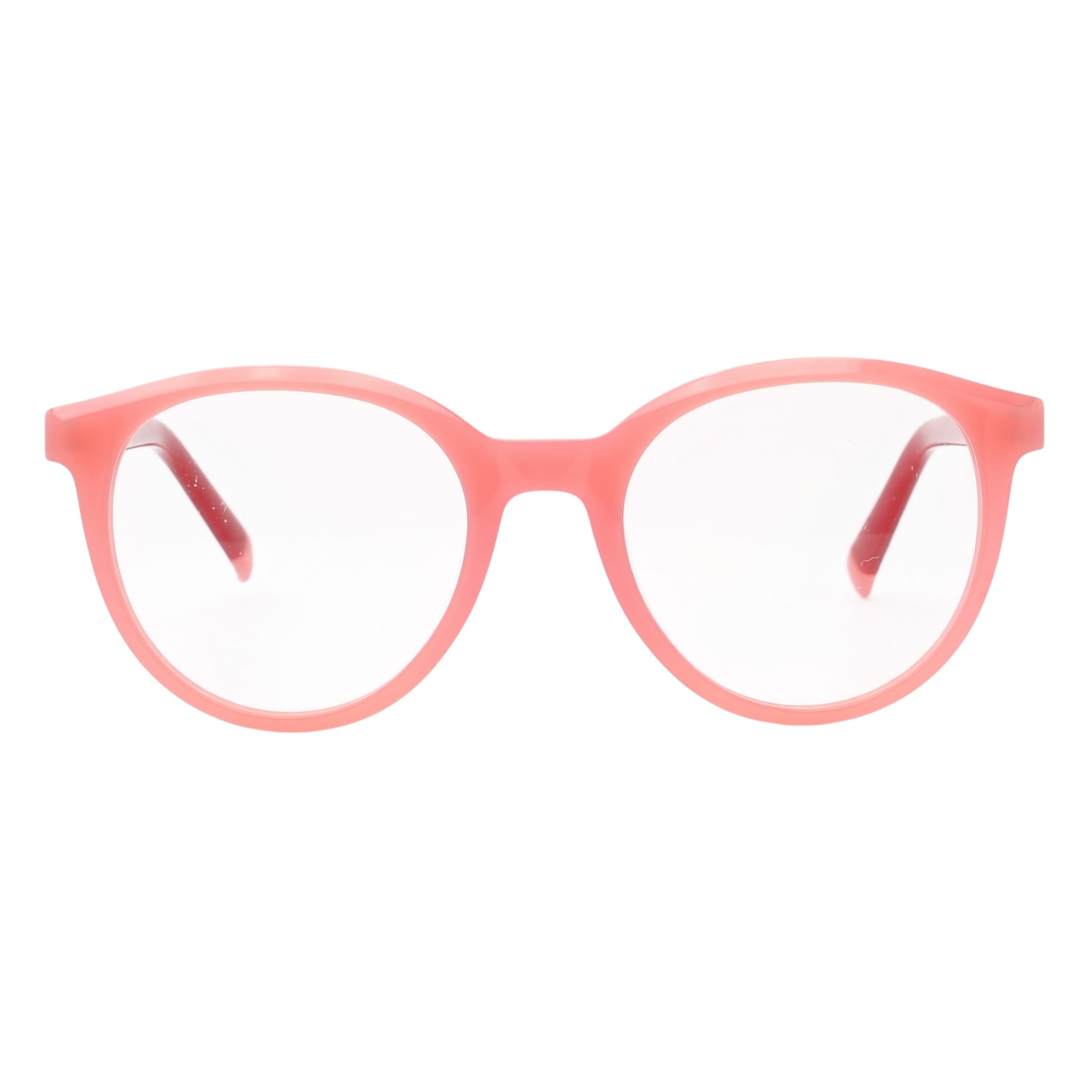 Blick Optical classic round eyeglasses frames in a vibrant translucent pink lightweight acetate finish.