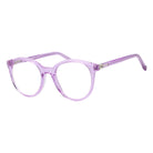 Blick Optical classic round eyeglasses frames in translucent purple lightweight acetate on a white background