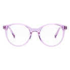 Blick Optical classic round eyeglasses in translucent purple acetate with a polished finish for a stylish look.